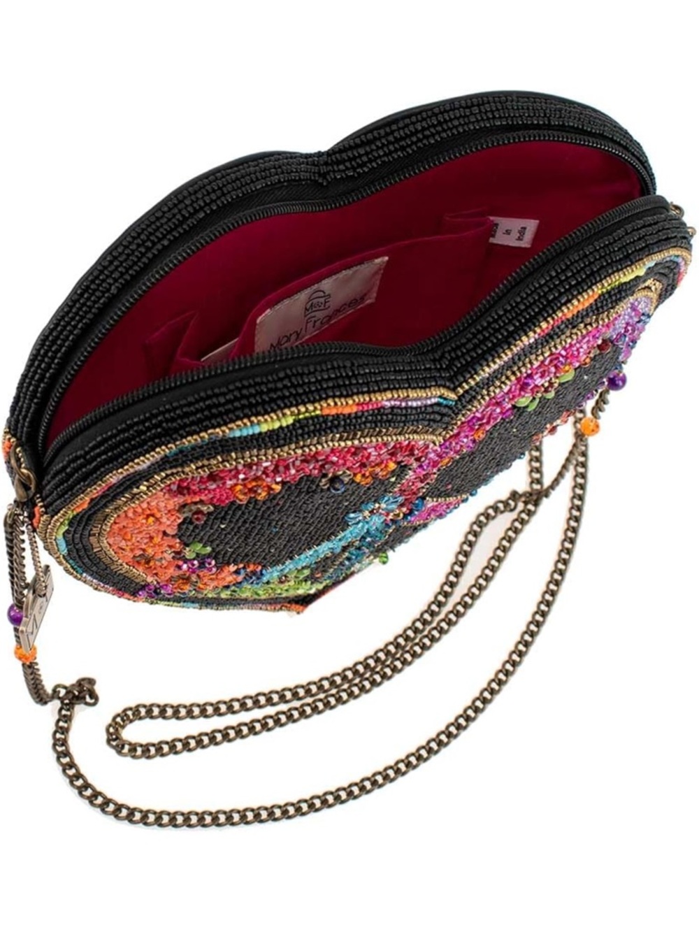 Mary Frances Black Multicolor Beaded Heart Peace Crossbody - Picture 5 of 6